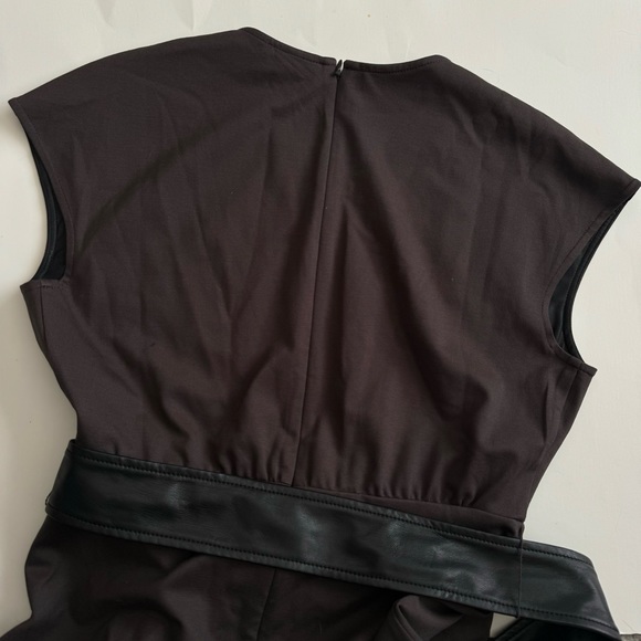 Ann Taylor faux leather belted flare midi dress - Picture 9 of 10